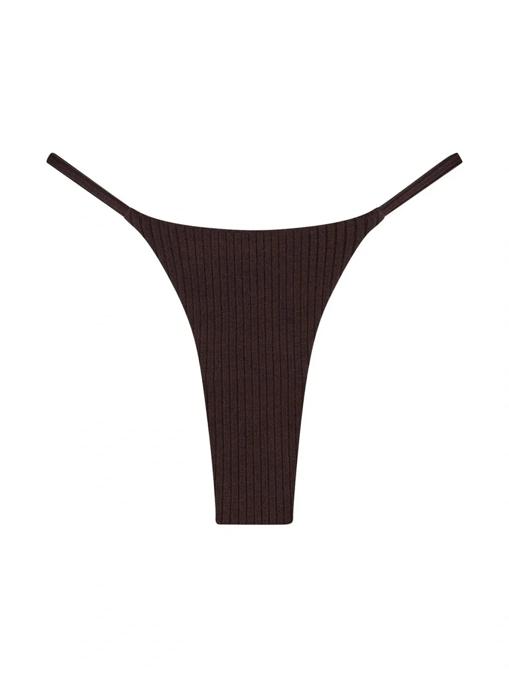 Monday Swimwear Ribbed High-Cut Brazilian Thong Bikini Bottom - Espresso Rib - S